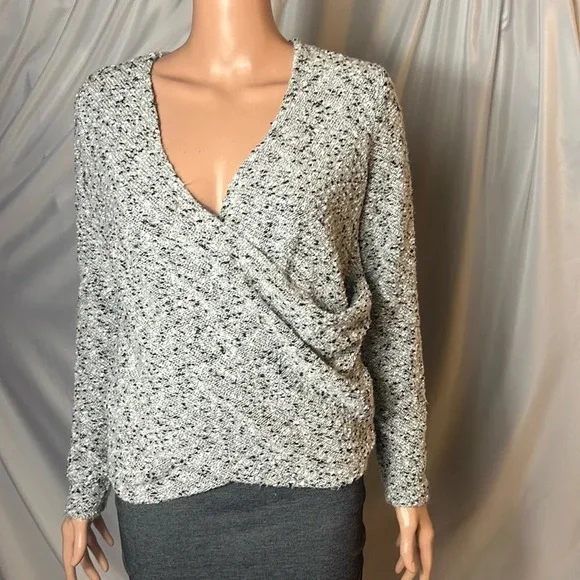 1.State Marled Gray Knit Wrap Style Dress Long Sleeve Back Zipper Size S - Picture 3 of 15